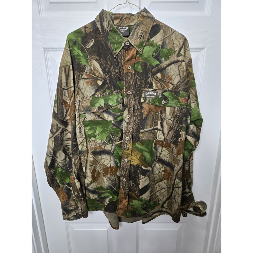 Vtg Spartan Shirt Mens Large RealTree Hardwoods Camo Outdoors Hunting